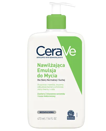 CeraVe Nawilżająca emulsja do mycia dla skóry normalnej i suchej, 473 ml - Usuwa zanieczyszczenia i makijaż bez naruszania bariery ochronnej skóry