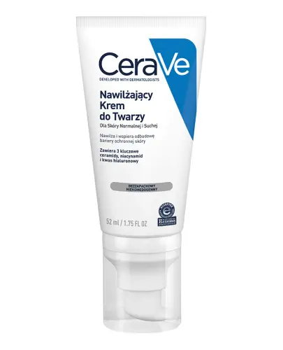 CeraVe Nawilżający Krem do twarzy, 52 ml - CeraVe Nawilżający Krem do twarzy nawilża i wspiera odbudowę bariery ochronnej skóry