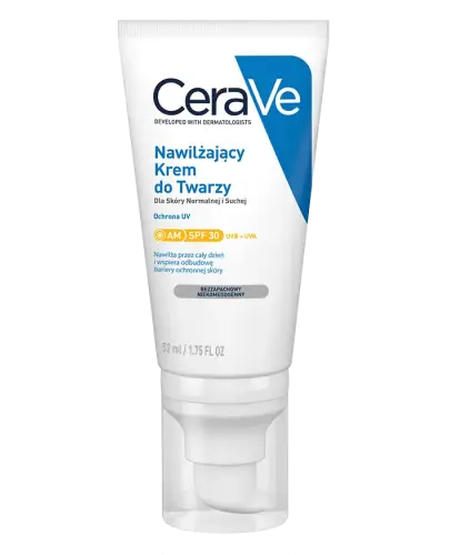 CeraVe Nawilżający krem do twarzy dla skóry normalnej i suchej SPF 30, 52 ml - Nawilża przez cały dzień i wspiera odbudowę barierey ochronnej skóry