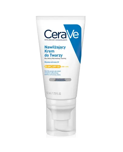 CeraVe Nawilżający krem do twarzy SPF 50, 52 ml - Lekki krem do skóry suchej i normalnej z wysoką ochroną UV