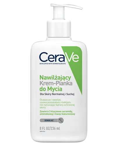 CeraVe Nawilżający Krem-pianka do mycia, 236 ml - Łagodny krem-pianka do oczyszczania twarzy. Usuwa zanieczyszczenia i zapewnia nawilżenie