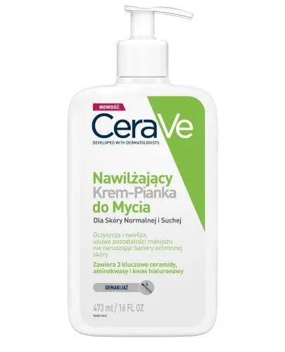 CeraVe Nawilżający Krem-pianka do mycia, 473 ml - Oczyszcza i nawilża, usuwa pozostałości makijażu nie naruszając bariery ochronnej skóry