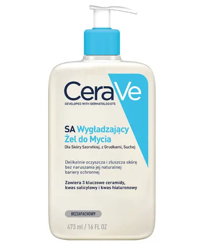 CeraVe SA Wygładzający żel do mycia, 473 ml - Pieniący się żel oczyszczający z kwasem salicylowym dla gładkiej skóry