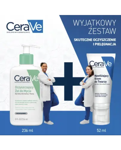 CeraVe Zestaw Żel do mycia oczyszczający + Krem do twarzy nawilżający