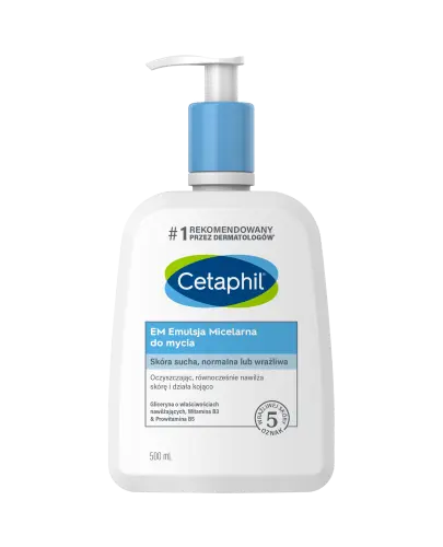 Cetaphil EM Emulsja Micelarna, 500 ml - Do mycia skóry suchej, wrażliwej,  przed i po zabiegach dermatologicznych