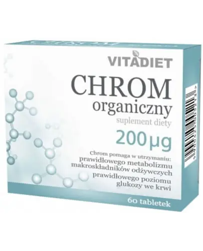 Vitadiet Chrom organiczny 200 µg, 60 tabletek  - Preparat pomaga utrzymać prawidłowy metabolizm makroskładników odżywczych