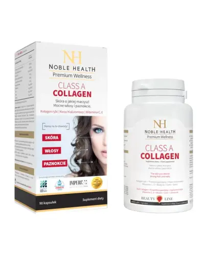 Noble Health Class A Collagen, 90 kapsułek - Z kolagenem rybim, witaminami, kwasem hialuronowym i ekstraktem z pestek winogron