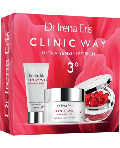 Dr Irena Eris Zestaw CLINIC WAY 3° Odmłodzenie, 50 ml + 30 ml + 30 kapsułek - Pielęgnację wrażliwej skóry z utraconą gęstością