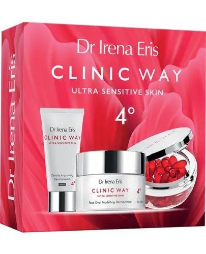 Dr Irena Eris Zestaw CLINIC WAY 4° Lifting, 50 ml + 30 ml + 30 kapsułek - Pielęgnacja wrażliwej skóry ze zmienionym owalem twarzy