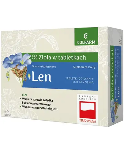 Colfarm Len, 60 tabletek  - Wspomaga pracę żołądka oraz układu pokarmowego