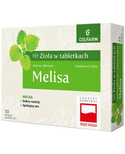 Colfarm Melisa, 30 tabletek powlekanych - Suplement diety z wyciągiem z ziela melisy