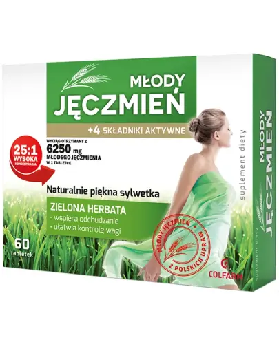 Colfarm Młody Jęczmień, 60 tabletek - Suplement diety zawierający kompozycję składników pochodzenia naturalnego