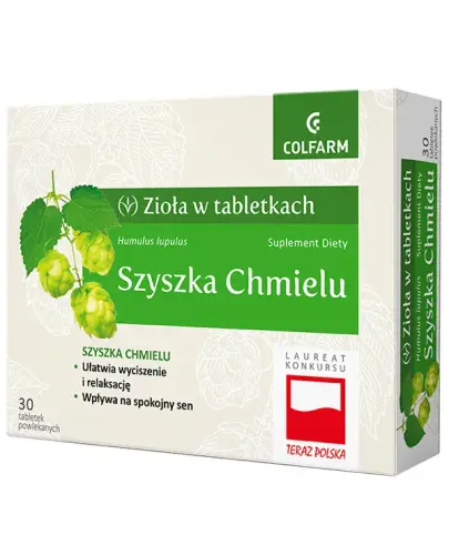 Colfarm Szyszka chmielu, 30 tabletek powlekanych - Suplement diety z wyciągiem z szyszek chmielu