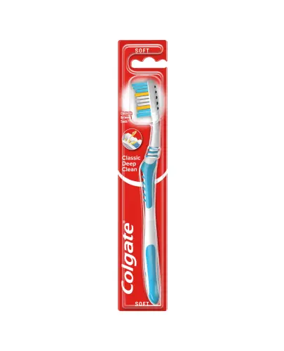 Colgate Classic Deep Clean Soft, szczoteczka do zębów, 1 sztuka - Miękka szczoteczka do zębów do czyszczenia zębów i języka