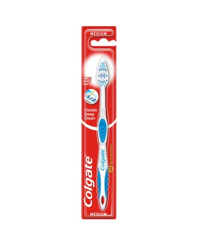 Colgate Classic Deep Clean Medium, szczoteczka do zębów, 1 sztuka - Średnio miękka szczoteczka do czyszczenia zębów i języka