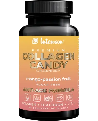 Intenson Collagen Candy o smaku mango-marakuja, 60 tabletek do ssania - Z kolagenem, kwasem hialuronowym i witaminą C