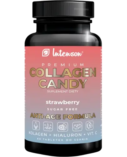 Intenson Collagen Candy o smaku truskawkowym, 60 tabletek do ssania - Z kolagenem, kwasem hialuronowym i witaminą C