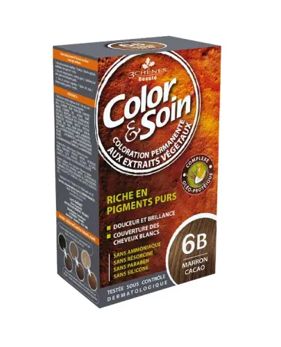 Farba Color&Soin 6B, kolor brąz-kakao, 135 ml - Naturalna farba koloryzująca bez amoniaku.