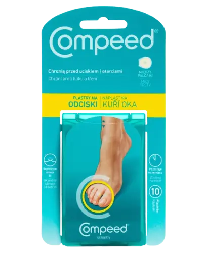 Compeed, plastry na odciski między palcami, 10 sztuk - Plastry z aktywnym żelem hydrokoloidowym