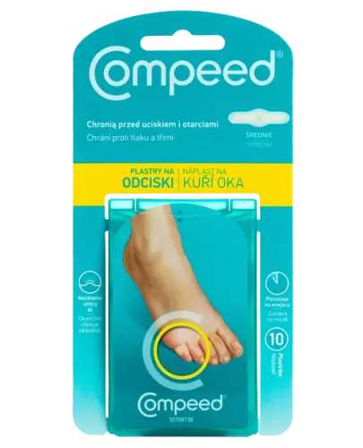 Compeed na odciski, średnie, 10 sztuk - Plastry na odciski z aktywnym żelem hydrokoloidowym.