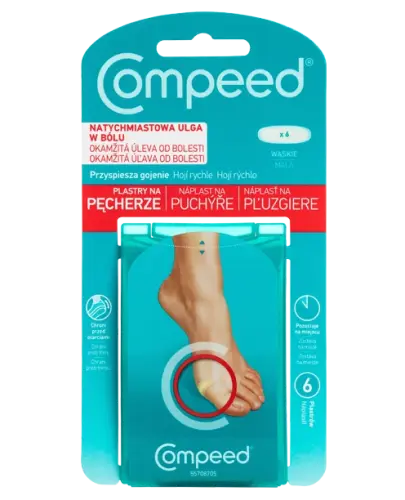 Compeed, Plastry na pęcherze, wąskie, 6 sztuk - Ulga w bólu i optymalne warunki gojenia się pęcherzy na stopach