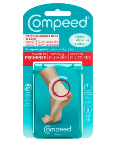 Compeed, Plastry na pęcherze, średnie, 5 sztuk - Chronią pęcherz i sprzyjają procesowi gojenia