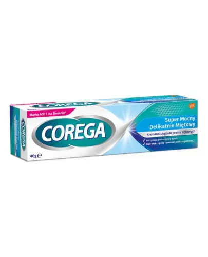 Corega Super Mocny Delikatnie Miętowy, 40 g - Supermocny krem mocujący do protez zębowych