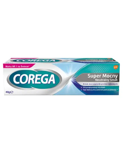 Corega Super Mocny Neutralny Smak, 40 g - Supermocny krem mocujący do protez zębowych