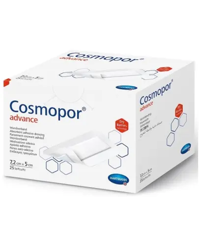 Cosmopor Advance, opatrunek jałowy 7,5 cm x 5 cm, 25 sztuk - Samoprzylepny opatrunek o zwiększonej chłonności na rany i skaleczenia