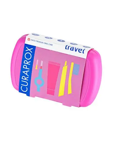 Curaprox Travel Set Zestaw podróżny różowy, 1 sztuka - Kompaktowy zestaw podróżny z pastą i szczoteczką