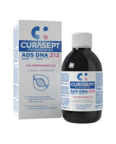 Curasept ADS DNA 212 0,12% Chlorhexidine Płyn do płukania jamy ustnej, 200 ml - Jako środek wspomagający leczenie zapalenia dziąseł i jamy ustnej