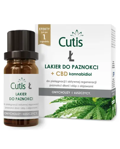 Cutis Ł lakier do paznokci + CBD Kannabidol, 10 ml - Do pielęgnacji paznokci dłoni i stóp z objawami onycholizy i łuszczycy