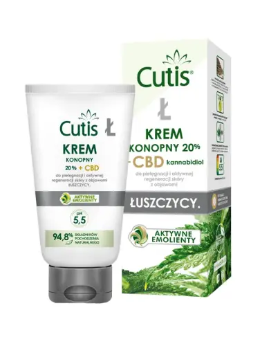 Cutis  Ł  Łuszczyca krem konopny 20% + CBD, 120 ml - Do pielęgnacji i aktywnej regeneracji skóry z objawami łuszczycy