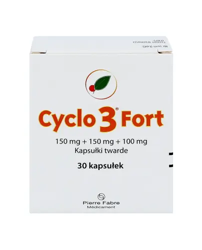 Cyclo 3 Fort, 150mg, 150mg, 100mg, 30 kapsułek twardych - Z wyciągiem z kłącza ruszczyka i witaminą C