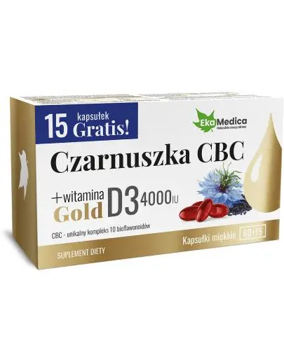 EkaMedica Czarnuszka CBC Gold + Witamina D3 4000 IU, 75 kapsułek - CBC unikalny kompleks 10 bioflawonoidów