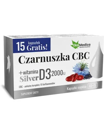 EkaMedica Czarnuszka Cbc Silver + Witamina D3 2000 IU, 75 kapsułek - CBC unikalny kompleks 10 bioflawonoidów