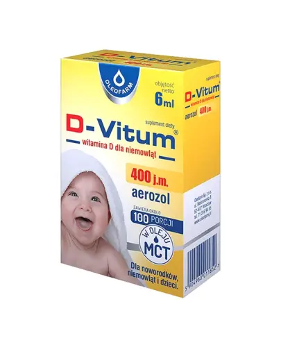 D-Vitum, 400 j.m., aerozol, 6 ml - Witamina D3 w oleju MCT. Dla noworodków i niemowląt.