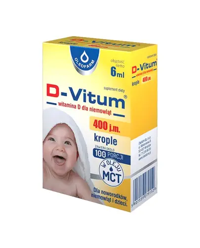 D-Vitum krople doustne 400 j.m., 6ml  - Witamina D3 w oleju MCT. Dla noworodków i niemowląt.