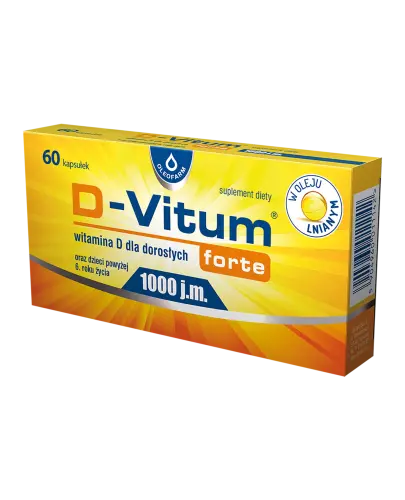 D-Vitum Forte 1000 j.m., 60 kapsułek - Z witaminą D3 w oleju lnianym, dla dzieci powyżej 6. roku życia i dorosłych