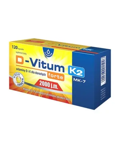 D-Vitum forte 2000 j.m. K2, 120 kapsułek  - Suplement diety z witaminą D3 + K2 MK7 w oleju lnianym 