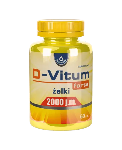 Oleofarm D-Vitum Forte 2000 j.m. żelki, 60 sztuk - Pomarańczowe żelki z witaminami C i D