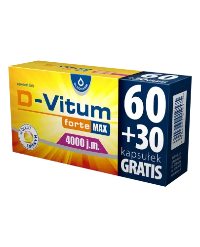 D-Vitum Forte Max 4000 j.m., 60 + 30 kapsułek - Suplement diety z witaminą D w oleju lnianym