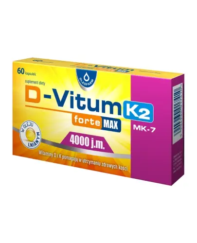 D-Vitum forte Max 4000 j.m. K2, 60 kapsułek  - Suplement diety z witaminami D3 i K2.