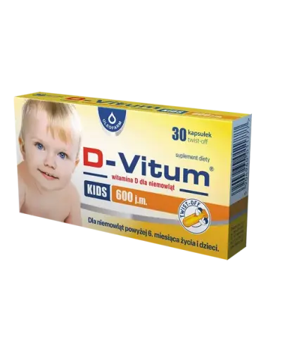 D-Vitum Kids witamina D dla dzieci 600 j.m., 30 kapsułek twist-off - Dla niemowląt i dzieci w celu uzupełniania diety w witaminę D3