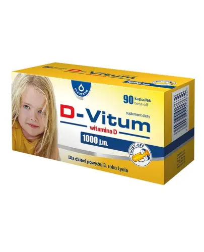 D-Vitum Witamina D 1000 j.m., 90 kapsułek - Suplement diety dla dzieci od 3. roku życia