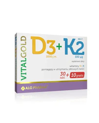 Vitalgold D3+K2, tabletki 40 sztuk - Z witaminami D i K, które pomagają w utrzymaniu zdrowych kości