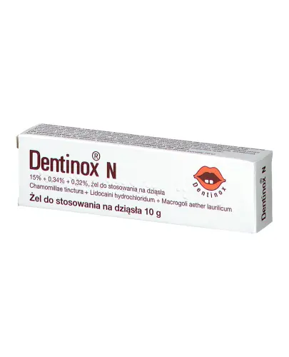 Dentinox N żel, 10g - Łagodzący dolegliwości związanych z bolesnym wyrzynaniem się zębów mlecznych