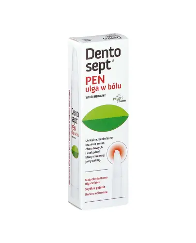 Dentosept Pen ulga w bólu,  3,3ml - Żel do stosowania punktowego, przynoszący ulgę w bólu i przyspieszający gojenie się ran i zmian chorobowych w jamie ustnej