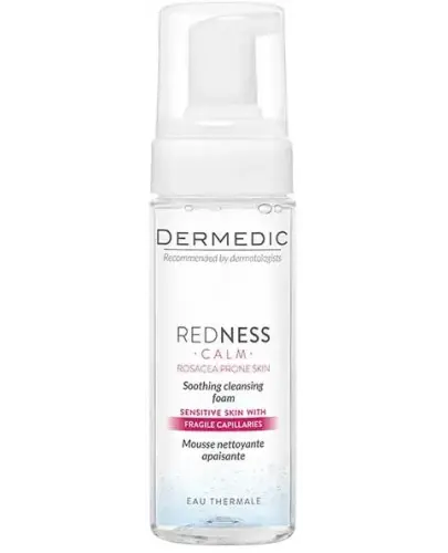 Dermedic Redness Calm, kojąca pianka oczyszczająca, 170 ml - Z wodą termalną i trehalozą do skóry naczyniowej, nadreaktywnej 