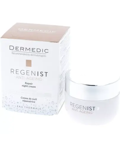 Dermedic Regenist Anti-Ageing, krem naprawczy na noc, 50 ml - Intensywnie regeneruje skórę z oznakami starzenia, wpływa na odbudowę włókien kolagenowych